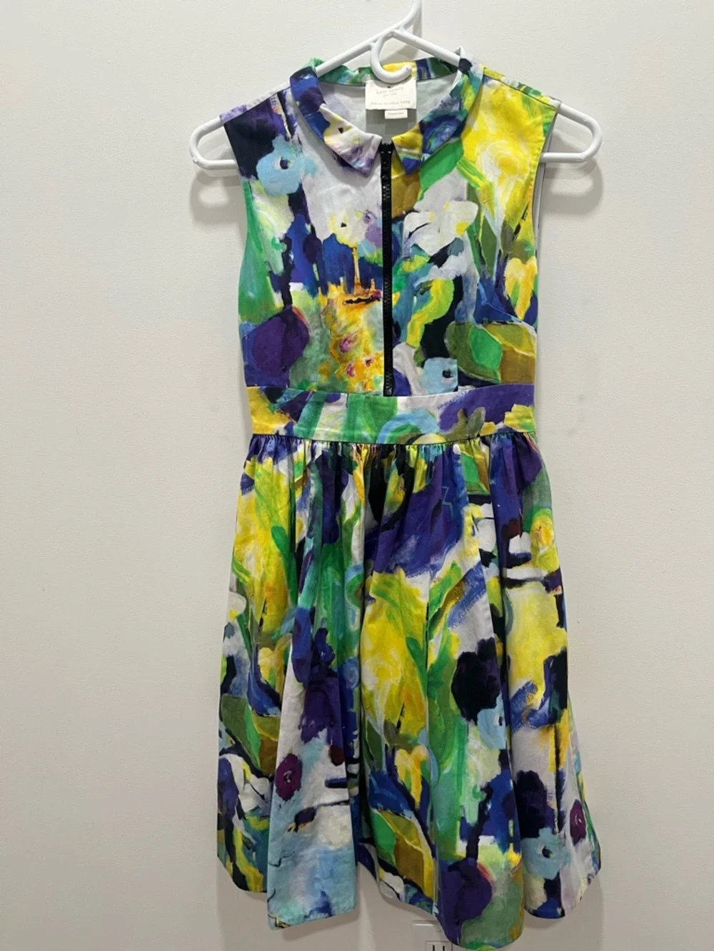 Kate Spade Floral Watercolor Fit-and-Flare Dress in Blue, Green & Purple - Picture 2 of 10
